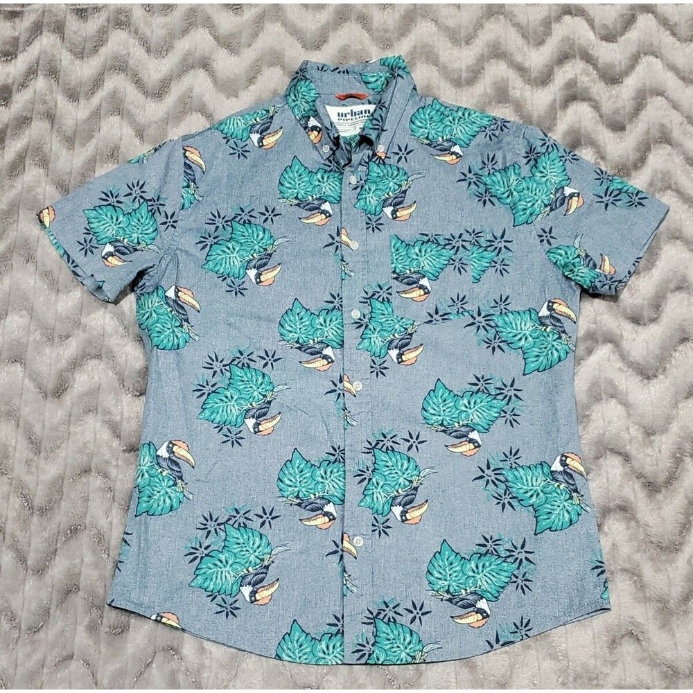 Urban Pipeline Mens M Max Flex Toucan Tropical Bird Short Sleeve Button Up Shirt